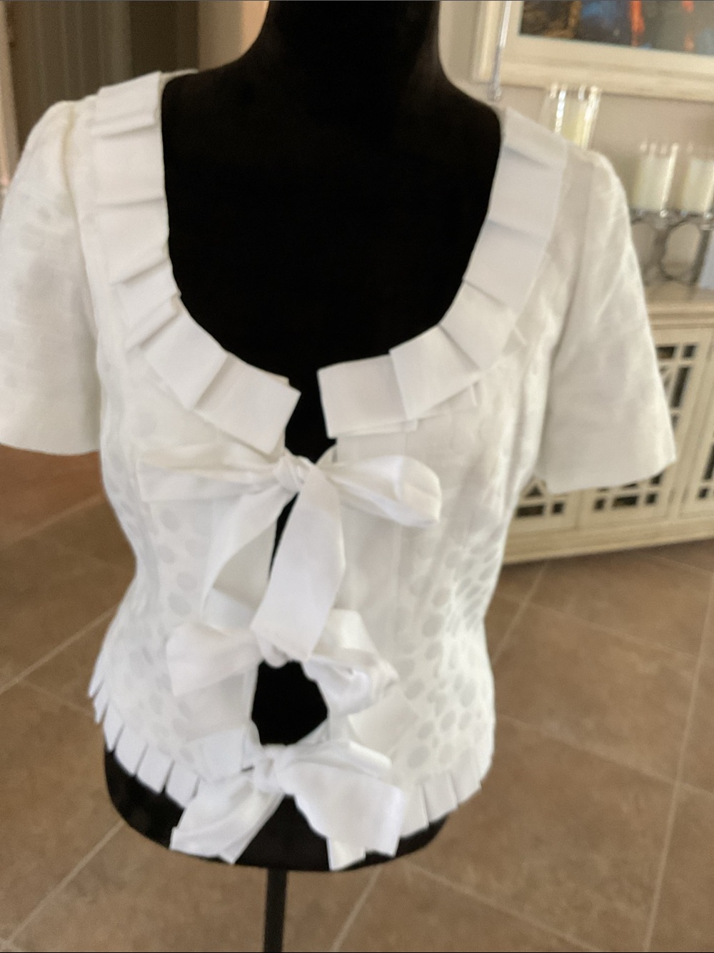 GAI MATTIOLO tie front short sleeve jacket, white with circular pattern, IT 44